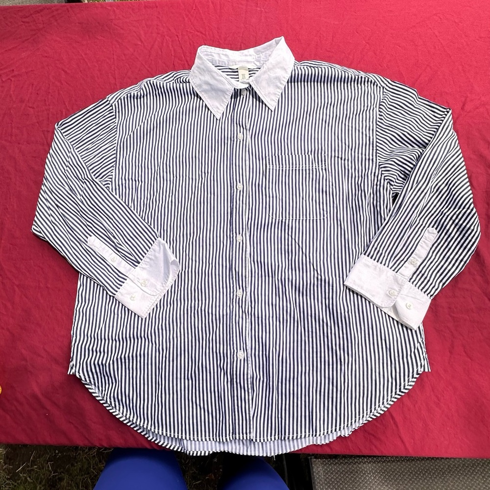 H&M Blue and White Striped Button Down Shirt